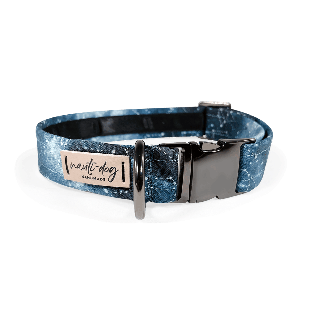 Nauti-dog Handmade martingale dog collar with buckle in blue galaxy design for stylish pet walks