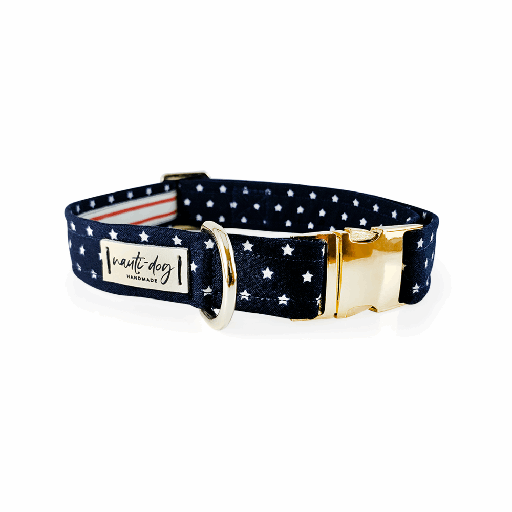 Nauti-dog Handmade Premium Dog Collar with Stars Design, perfect for 4th of July dog accessories
