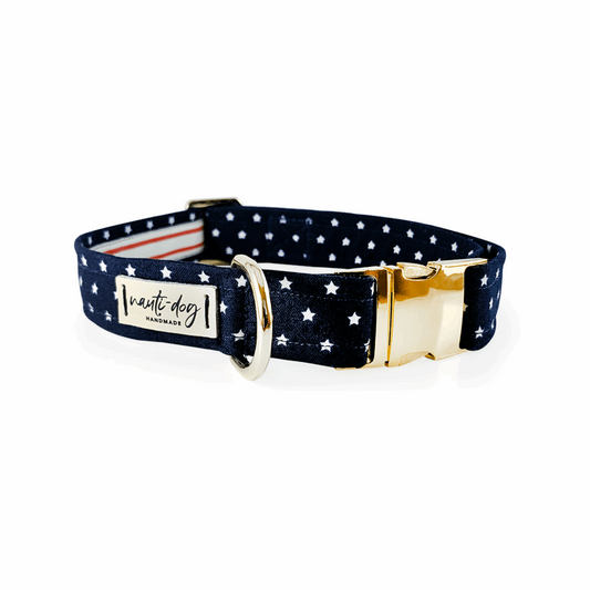 Nauti-dog Handmade Premium Dog Collar with Stars Design, perfect for 4th of July dog accessories