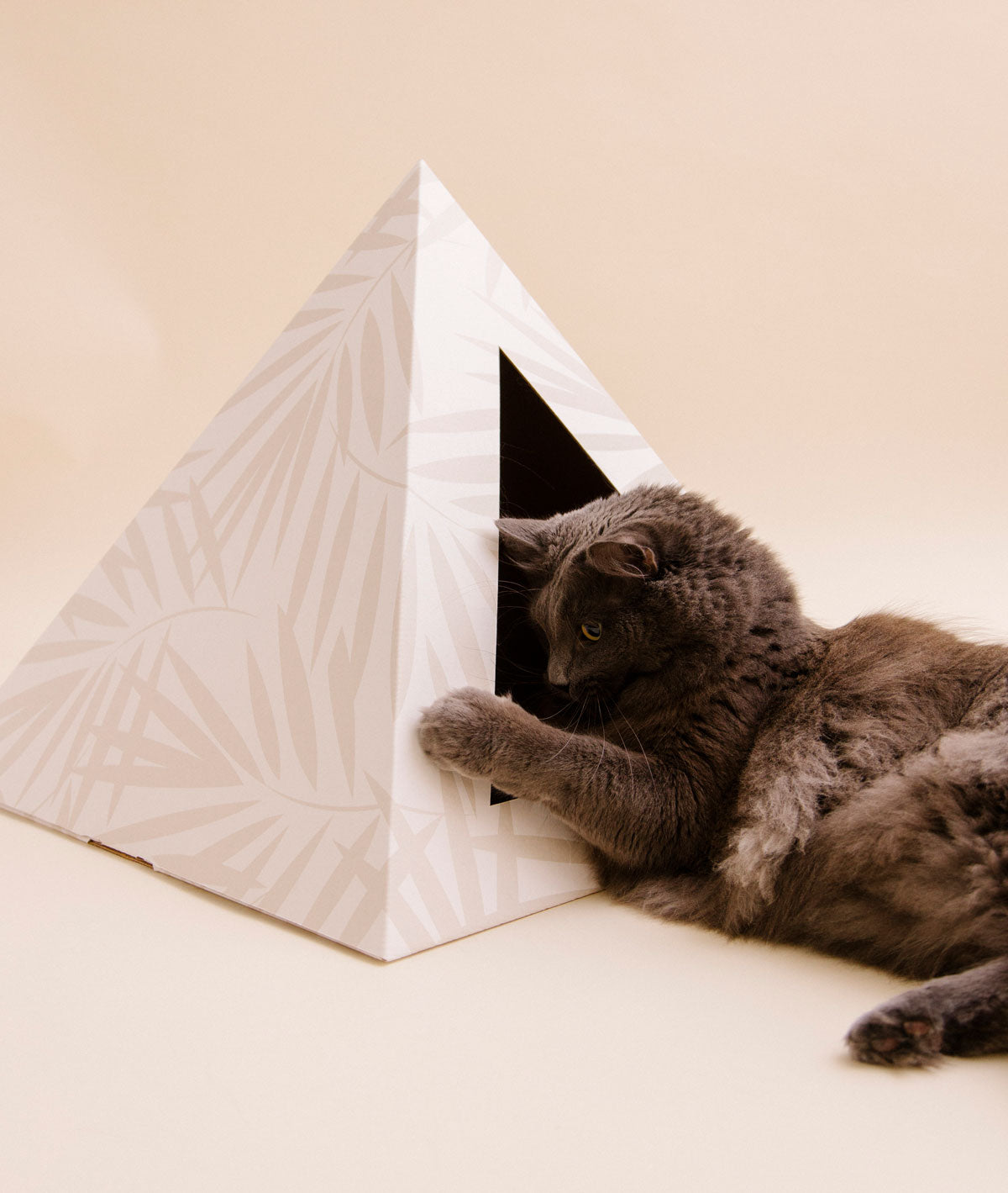 KittyKardboard Pyramid Cat Hideaway, a neutral cat hideaway for indoor cats with a stylish design