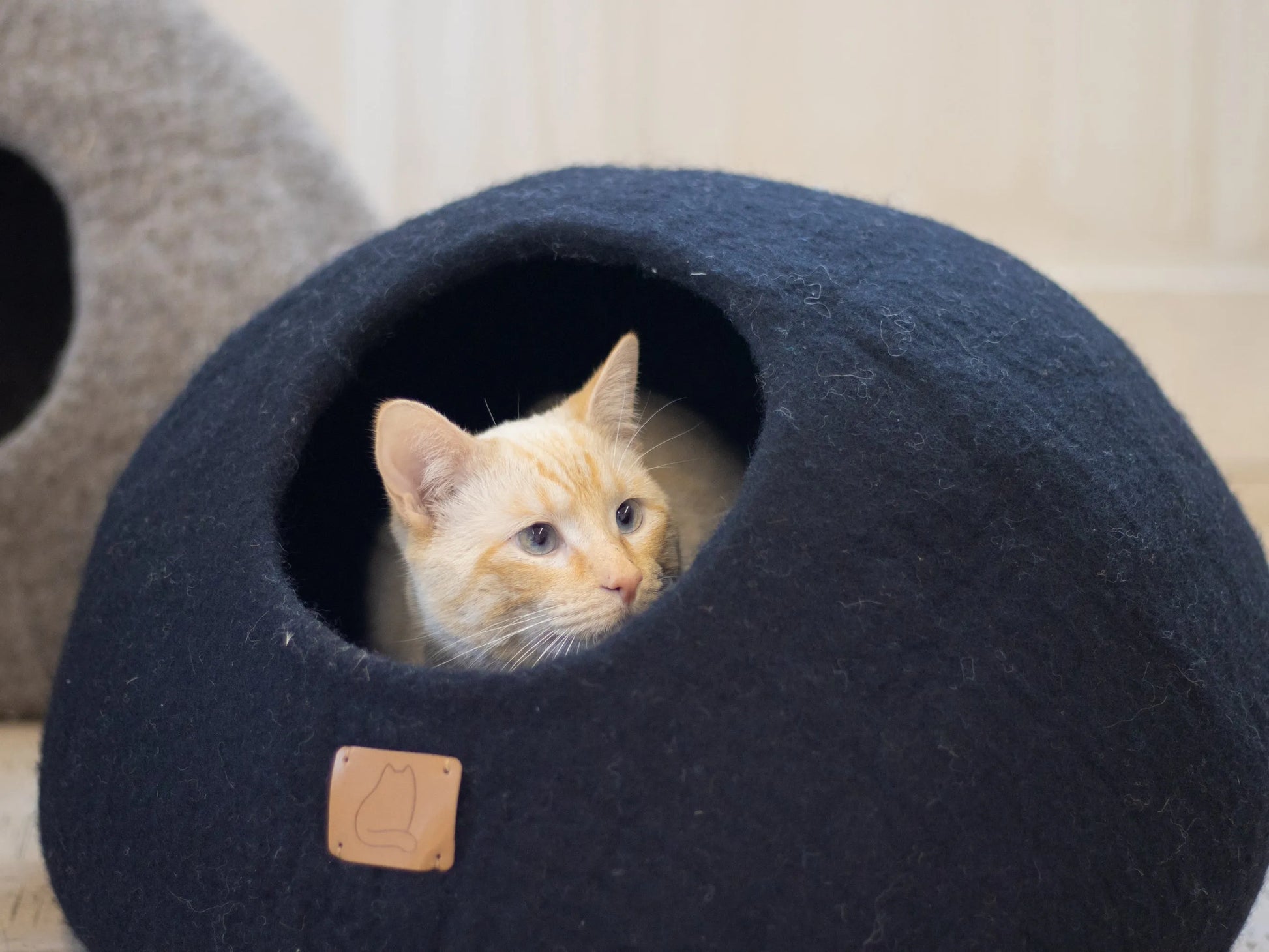 Night Black Round Style Cave by Fuzzy Cove, a cozy cat bed available in Regular and Large sizes, perfect for stylish pet c...