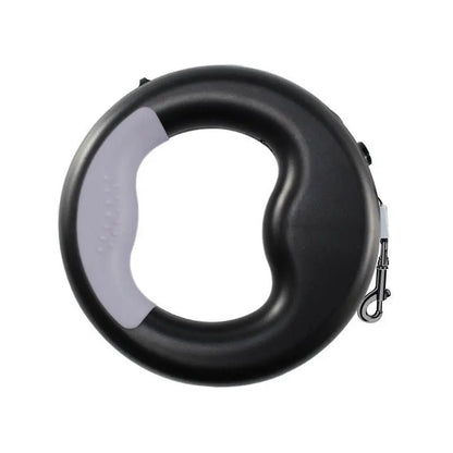 Purrfect Pet Kingdom Night Light Leash USB Rechargeable black round retractable leash with gray grip and metal clip for night walk
