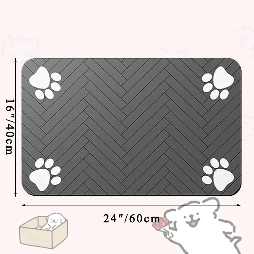 Non-slip dog and cat food mat with paw print design, 24x16 inches for messy eaters