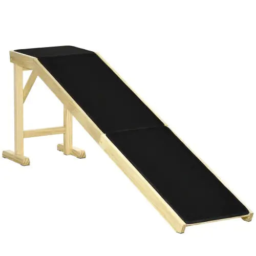 Wooden non-slip dog ramp for bed with a sturdy design and sleek black surface for pet safety