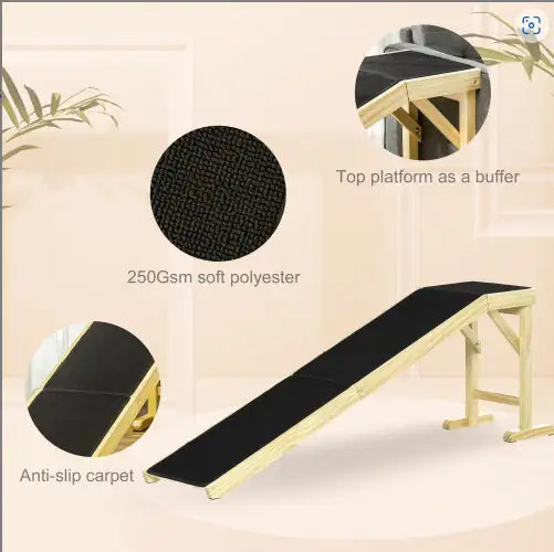 Non-slip dog ramp for bed with anti-slip carpet and 250Gsm soft polyester for stability