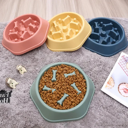 Colorful non slip slow feeder dish for dogs featuring engaging maze design for interactive feeding
