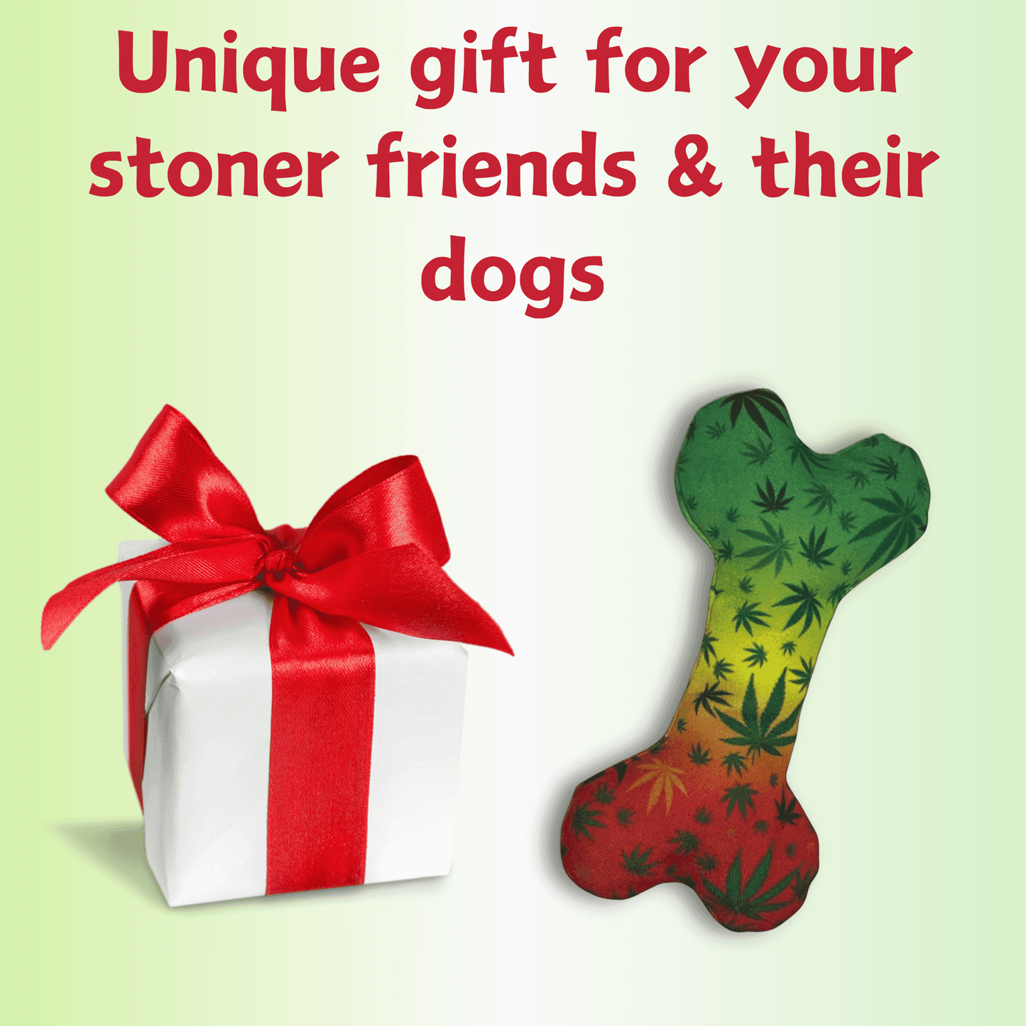 Durable chew toy bone with marijuana leaf design as novelty dog photo prop by Purrfect Pet Kingdom