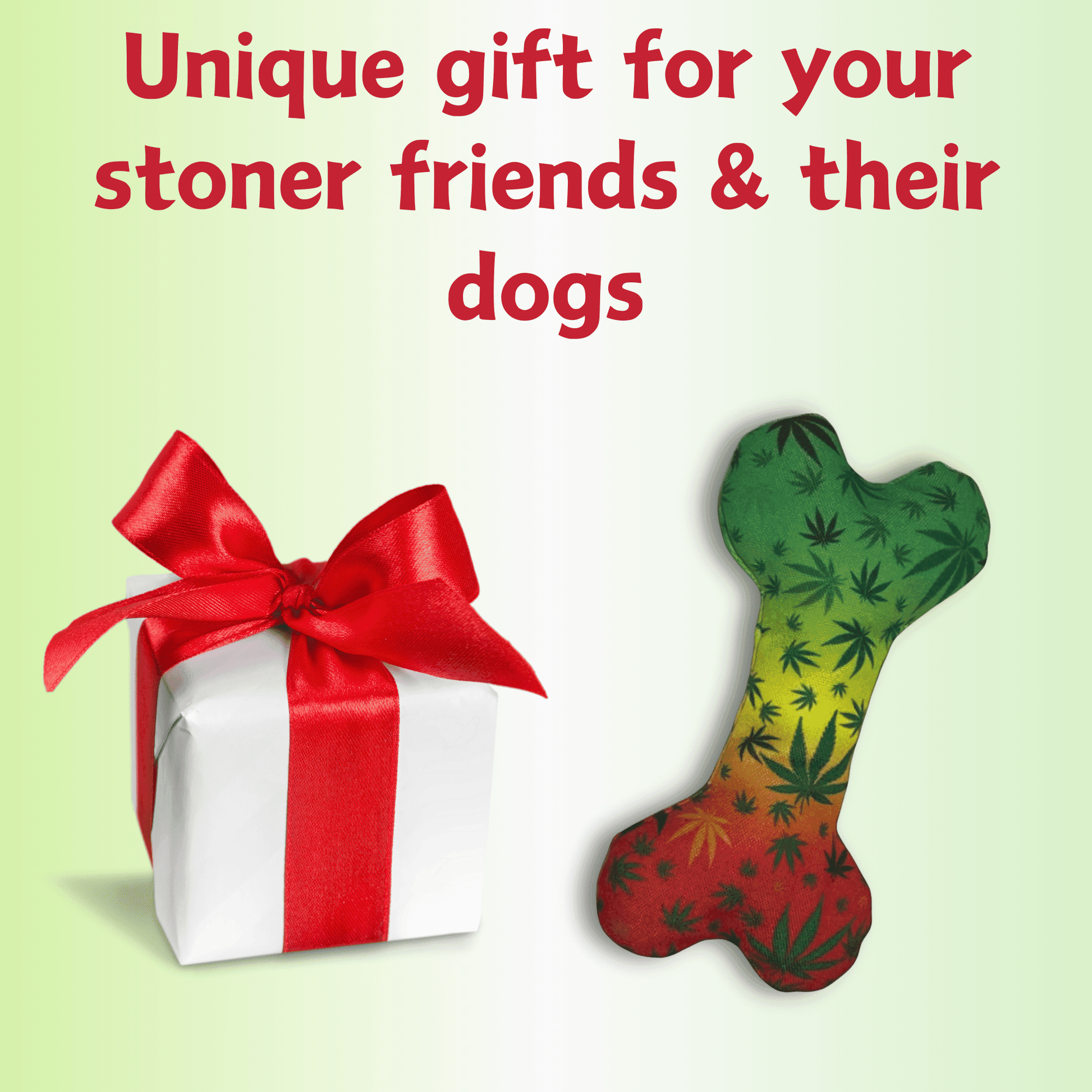 Durable chew toy bone with marijuana leaf design as novelty dog photo prop by Purrfect Pet Kingdom