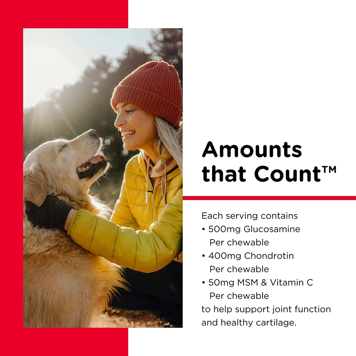 Dog arthritis relief supplement with glucosamine and chondroitin for joint support and healthy cartilage