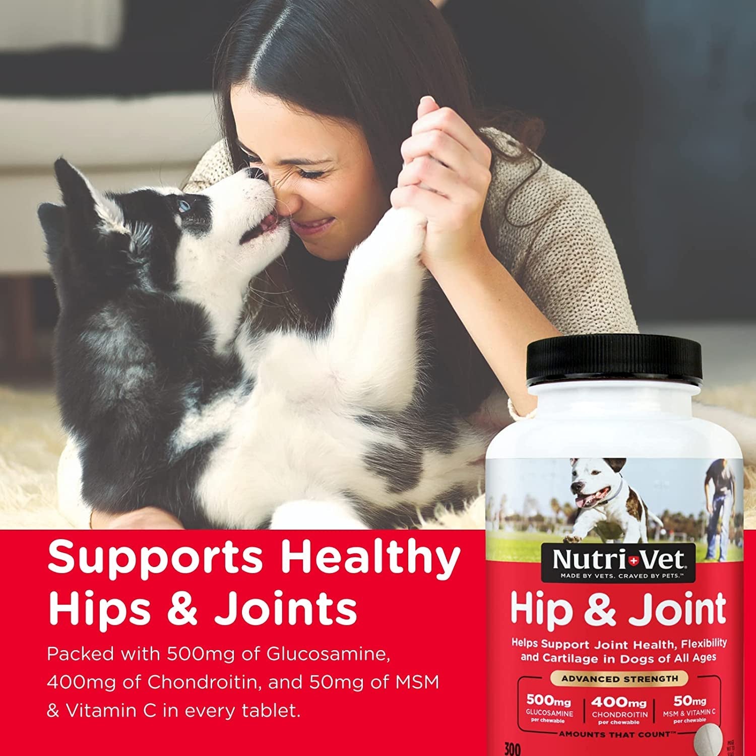 Nutri-Vet Hip & Joint Dog Arthritis Relief Supplement with Glucosamine and Chondroitin for Healthy Hips