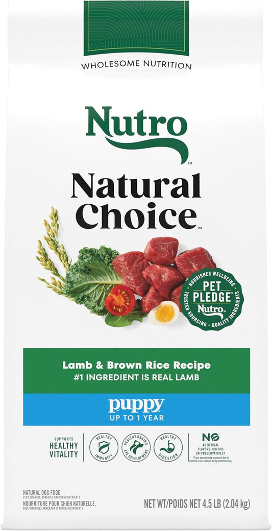 Nutro Natural Choice puppy food, Lamb and Brown Rice Recipe with real lamb for healthy puppy nutrition.