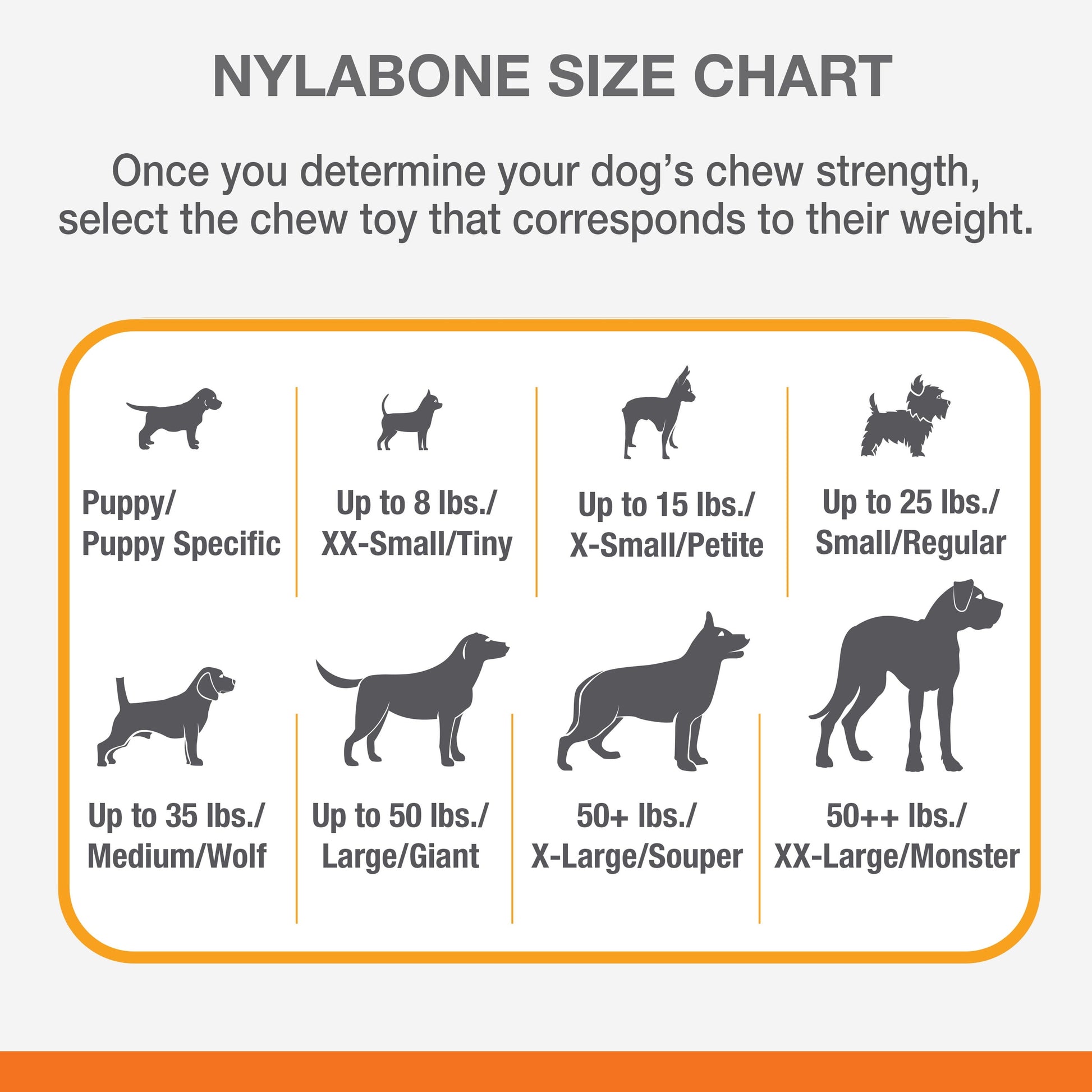 Nylabone Flavor Frenzy variety pack size chart for dog chew toys by Purrfect Pet Kingdom