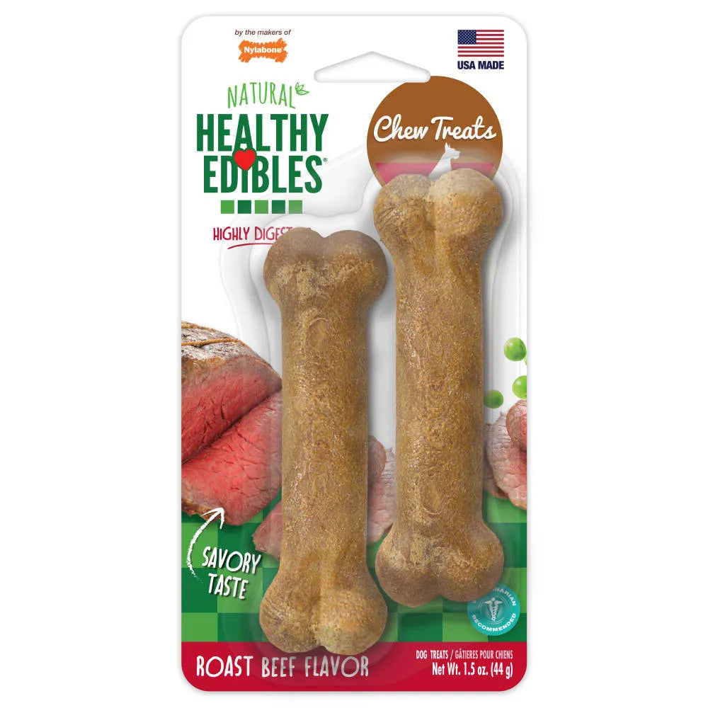 Nylabone Healthy Edibles All-Natural Roast Beef Dog Chew Treats (1.5oz) by The Family Pet, perfect for dogs, in a vibrant ...