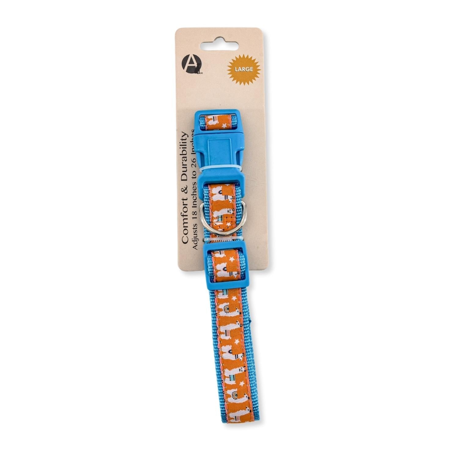 Dog Collar Nylon Collar with Embroidered Llama Design Essent - close up product image for dog collar