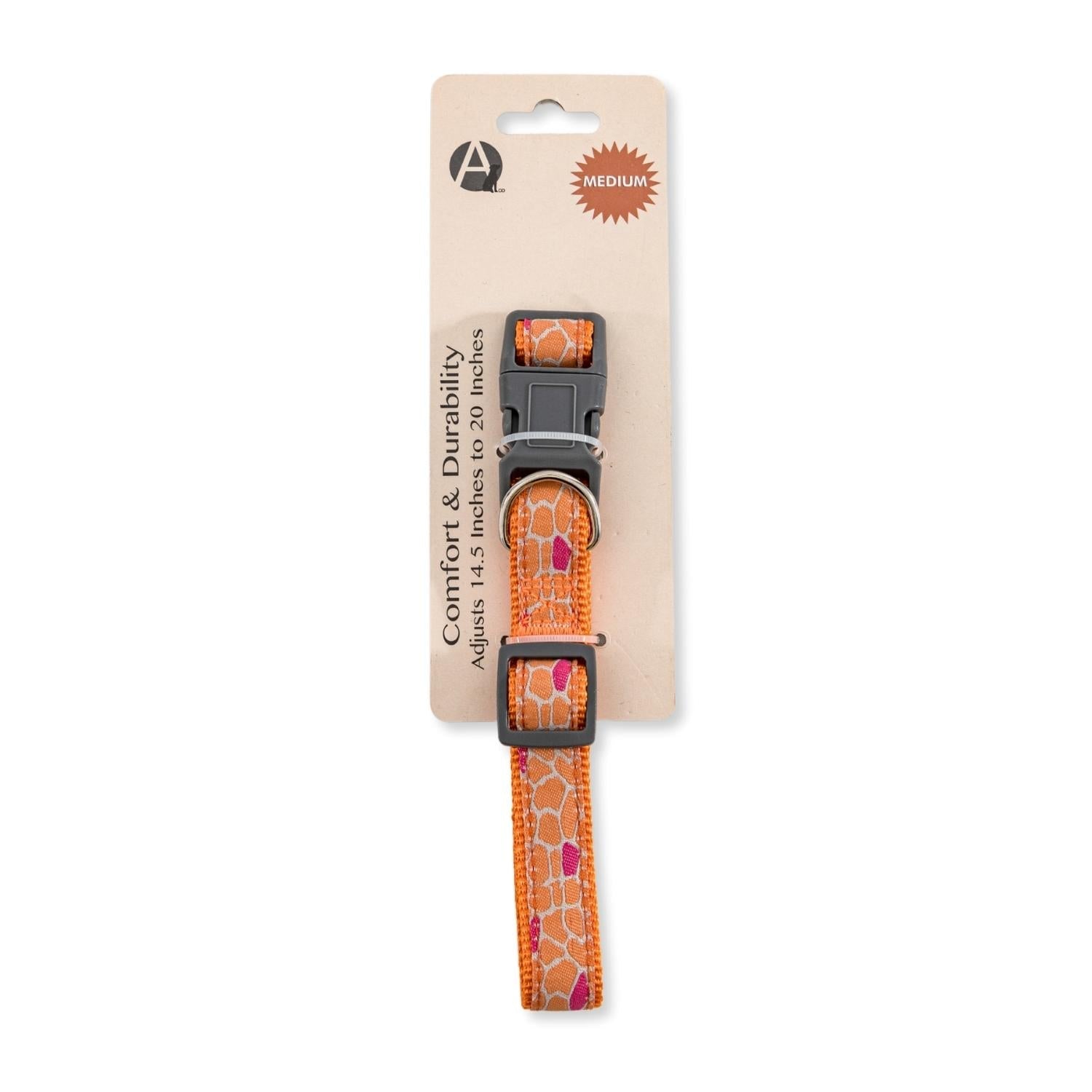 Orange nylon embroidered dog collar from Purrfect Pet Kingdom with adjustable fit for medium-sized dogs