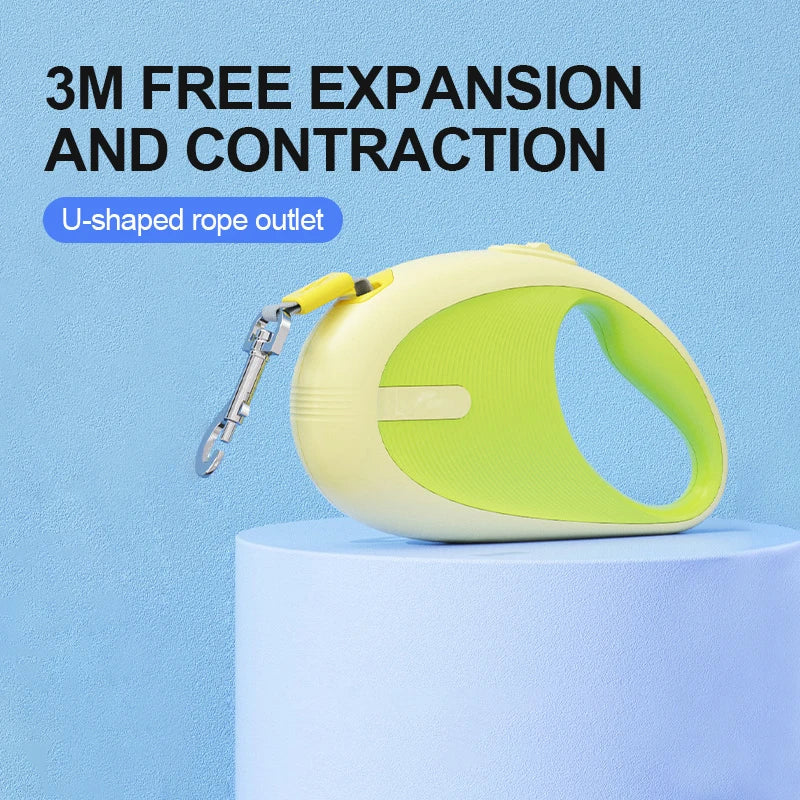 Retractable dog leash in yellow with a 3M free expansion feature, ideal nylon leash for small animals