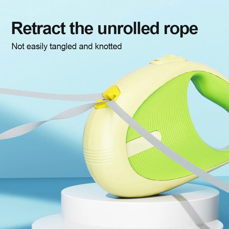 V.I.P Digital Presence Retractable Dog Leash in bright yellow, a nylon leash for small animals that prevents tangles