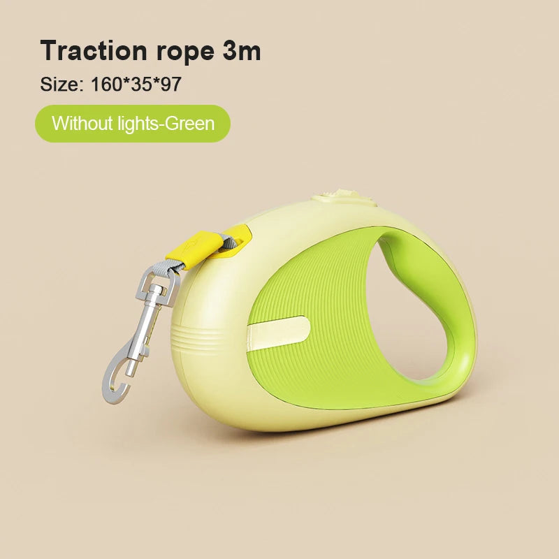 Retractable dog leash in green, 3m nylon leash for small animals with an ergonomic handle
