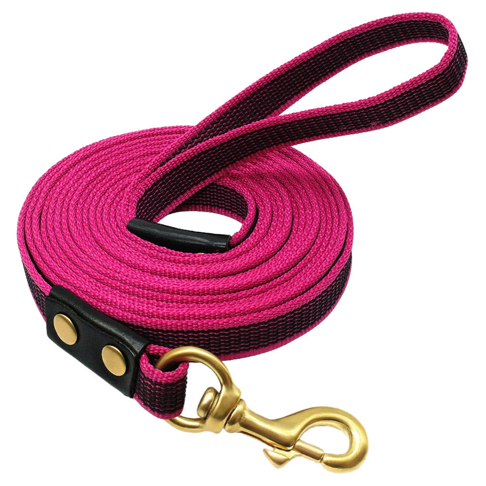 THRIXINE nylon training leash for large dogs in pink with sturdy gold clip for secure attachment