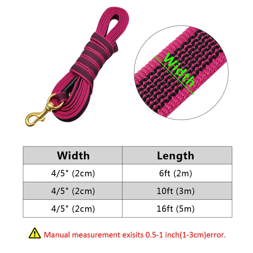 Durable THRIXINE nylon training leash for large dogs in pink, available in multiple lengths for optimal control