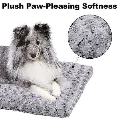 Ombre Swirl Gray Plush Pet Bed by The Family Pet, 23x18 inches, soft rectangular crate mat for small dogs, perfect comfort.