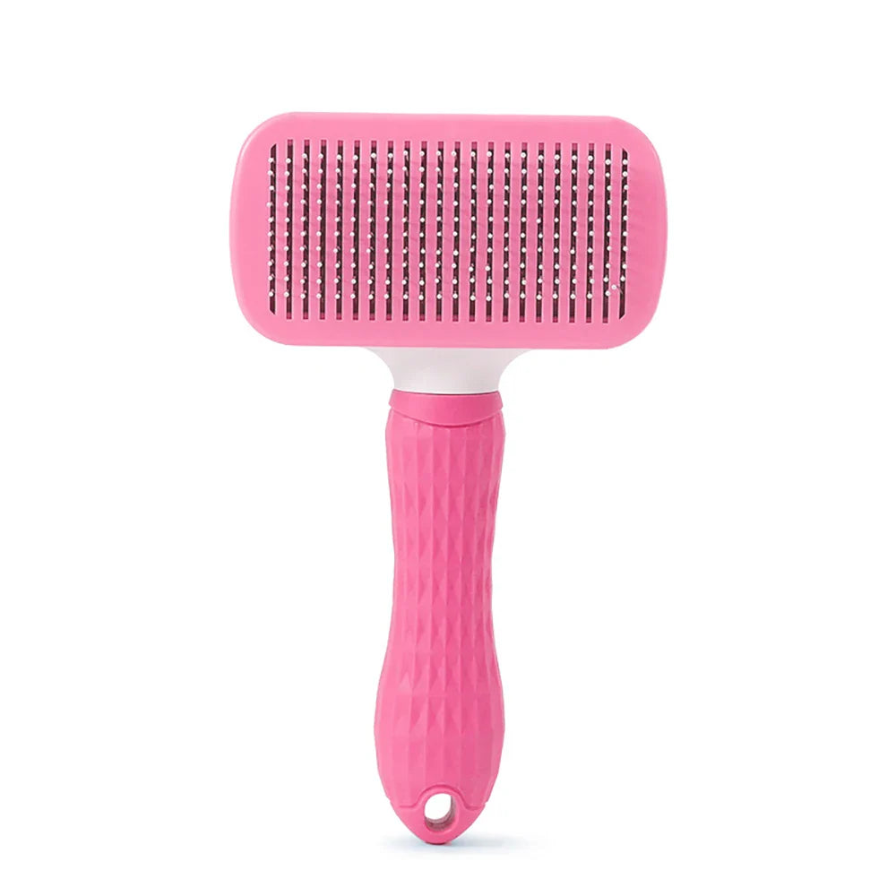 Pink Deshedder with ergonomic handle, an efficient one-click pet hair removal tool for easy grooming