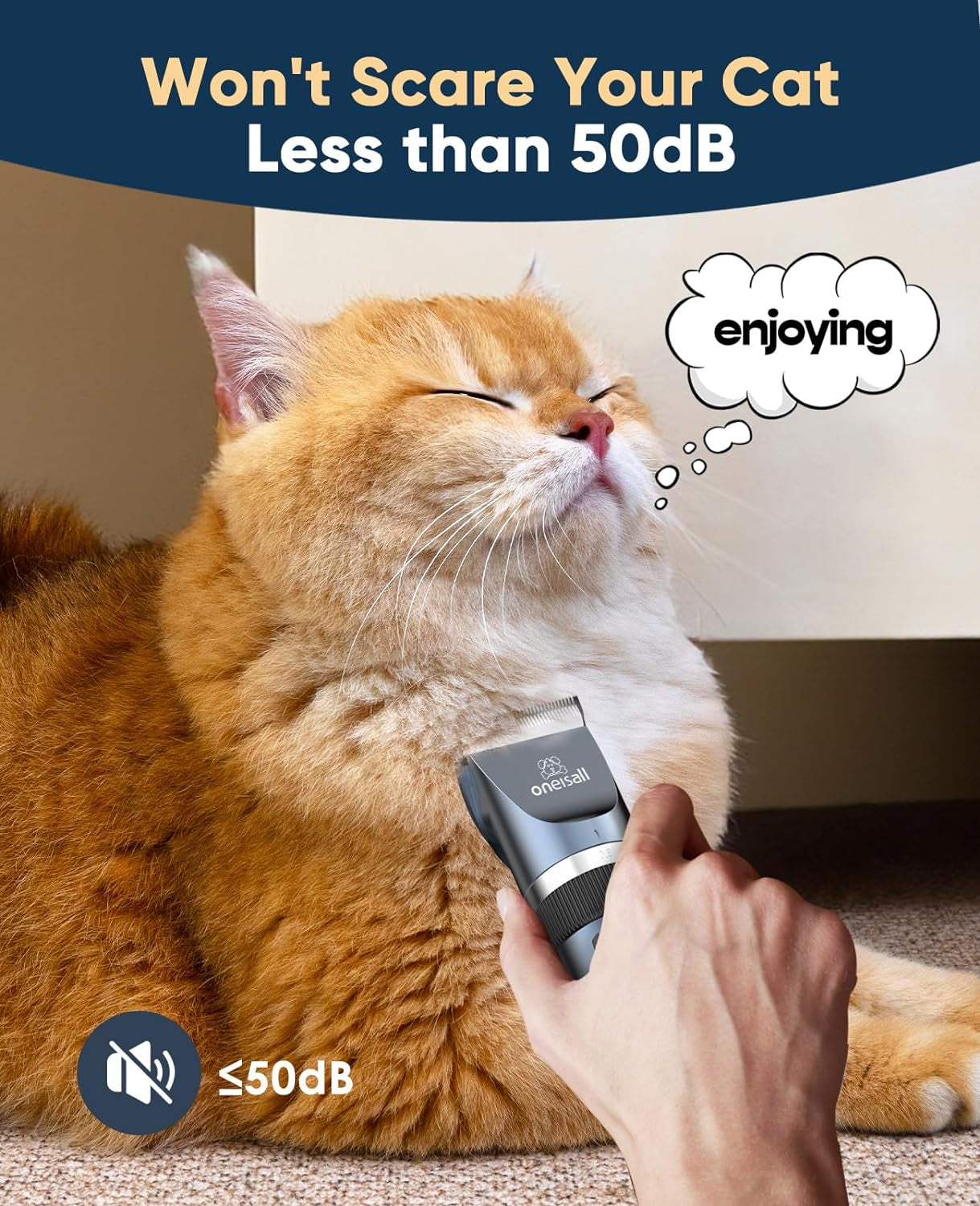 Purrfect Pet Kingdom quiet cat hair trimmer designed to soothe your cat with low noise under 50dB