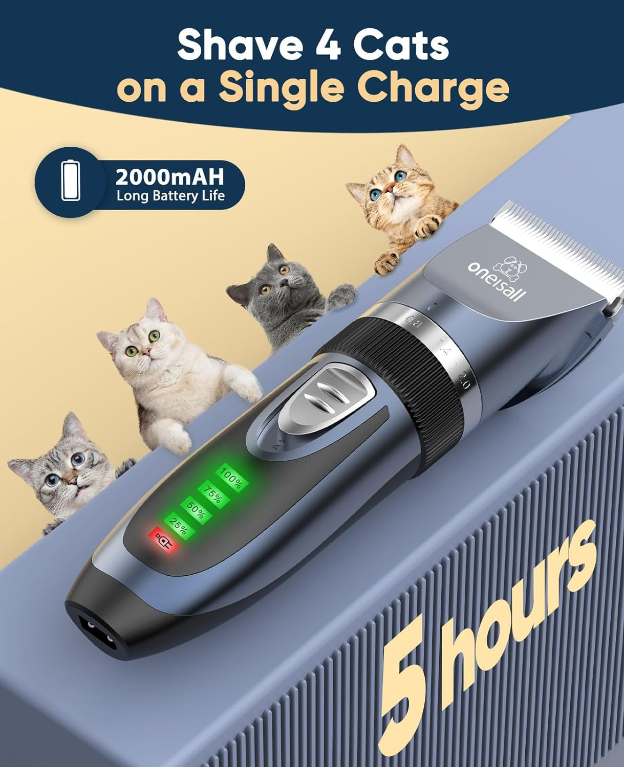 Purrfect Pet Kingdom quiet cat hair trimmer with 2000mAh battery for easy grooming of multiple cats