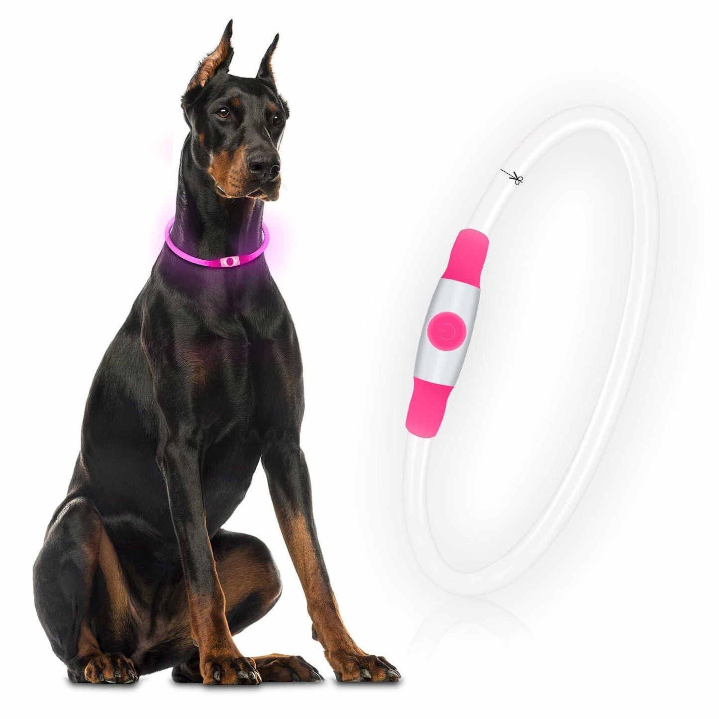Flycoco LED Rechargeable Dog Collar Light Pink USB Adjustable Safety