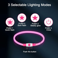 Flycoco LED Rechargeable Dog Collar Light Pink USB