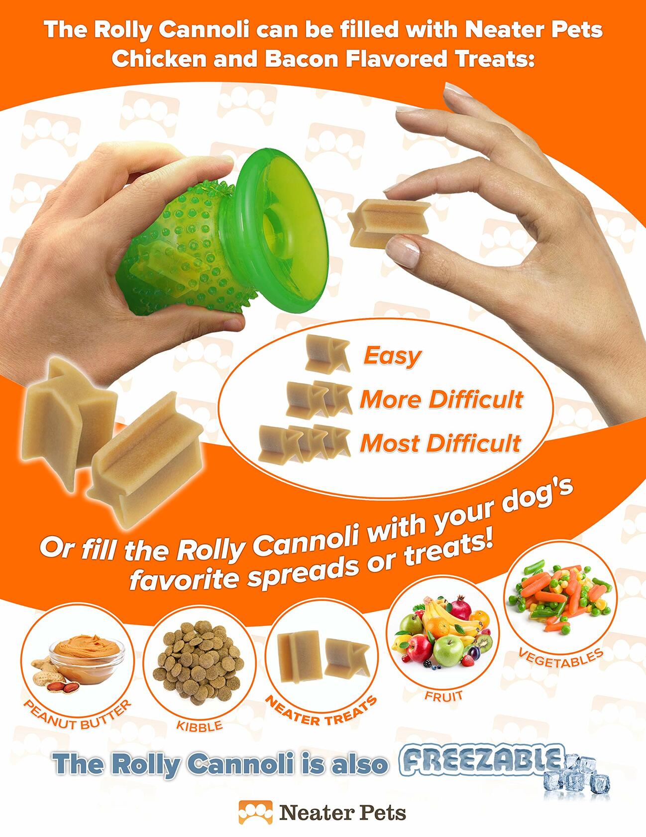 NEATER PET BRANDS Rolly Cannoli Large Classic Orange Mess Proof Treat Toy - Toys - Deal US