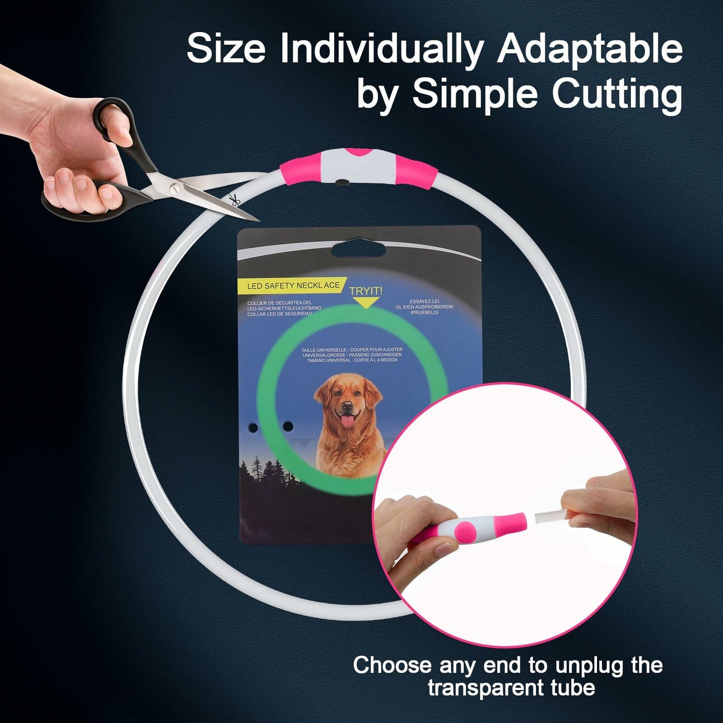 Flycoco LED Rechargeable Dog Collar Light Pink USB Adjustable Safety