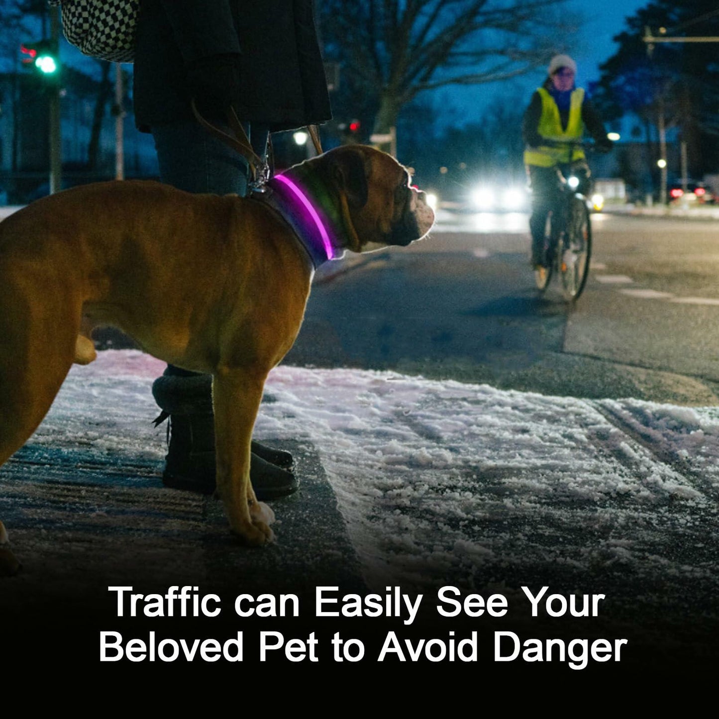 Flycoco LED Rechargeable Dog Collar Light Pink USB Adjustable Safety