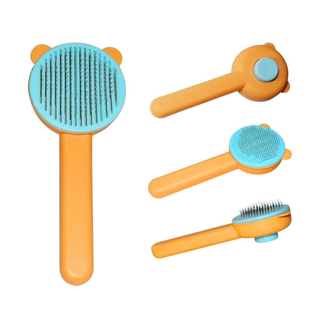 Landwill Pet Brush Yellow Bear Self Cleaning Grooming Tool