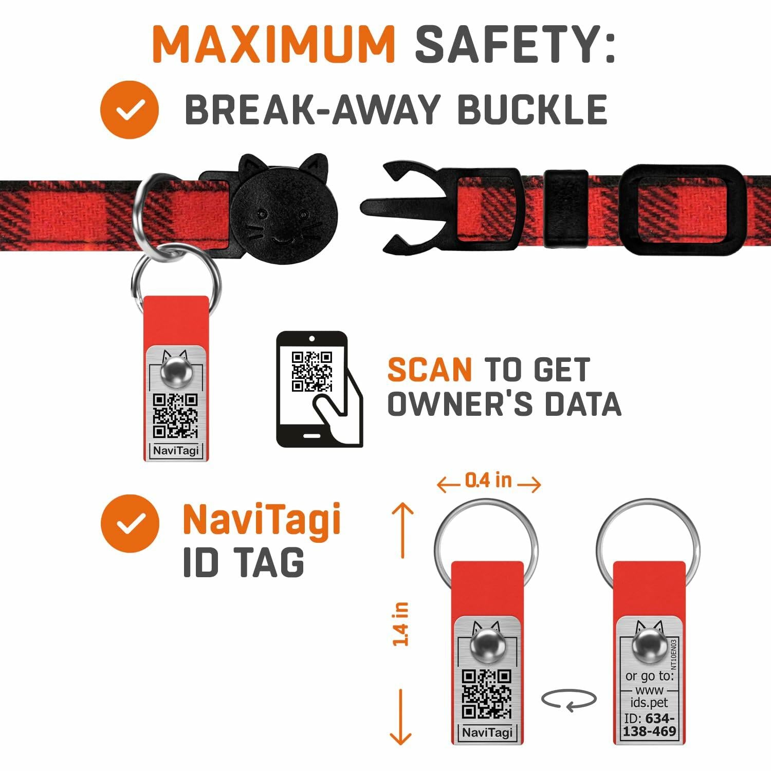 NaviTagi Cat Breakaway Collar XS Bell Bow Tie Personalized QR ID Kitten Adult - Breakaway Cat Collars - Deal US