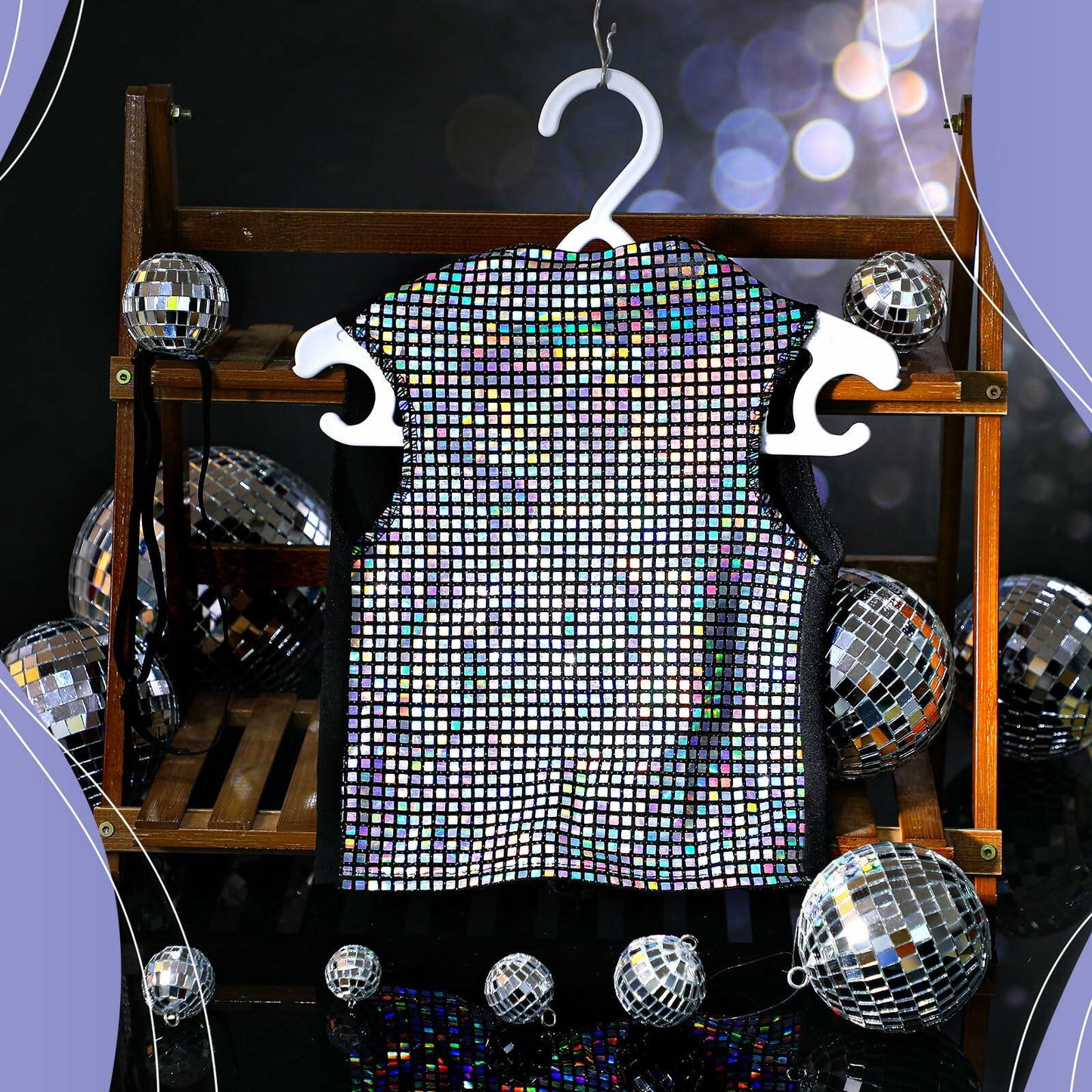 Huhumy Dog Costume Set M Disco Sequins Shirt & Disco Ball Headband