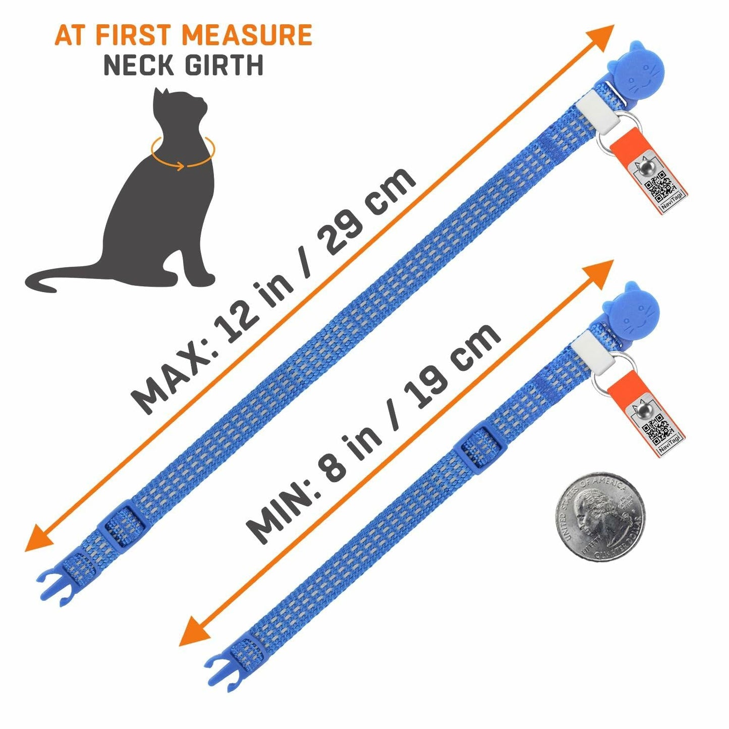 NaviTagi Cat Breakaway Reflective Soft Collar XS with Light Tag Bell Adjustable