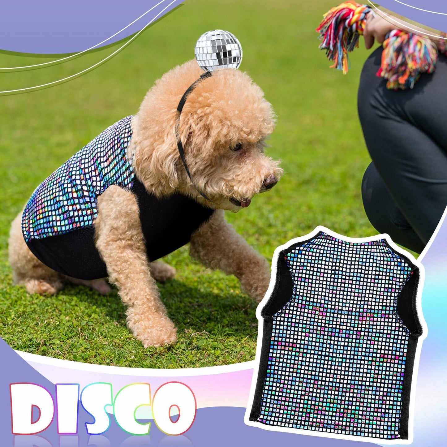 Huhumy Dog Costume Set M Disco Sequins Shirt & Disco Ball Headband