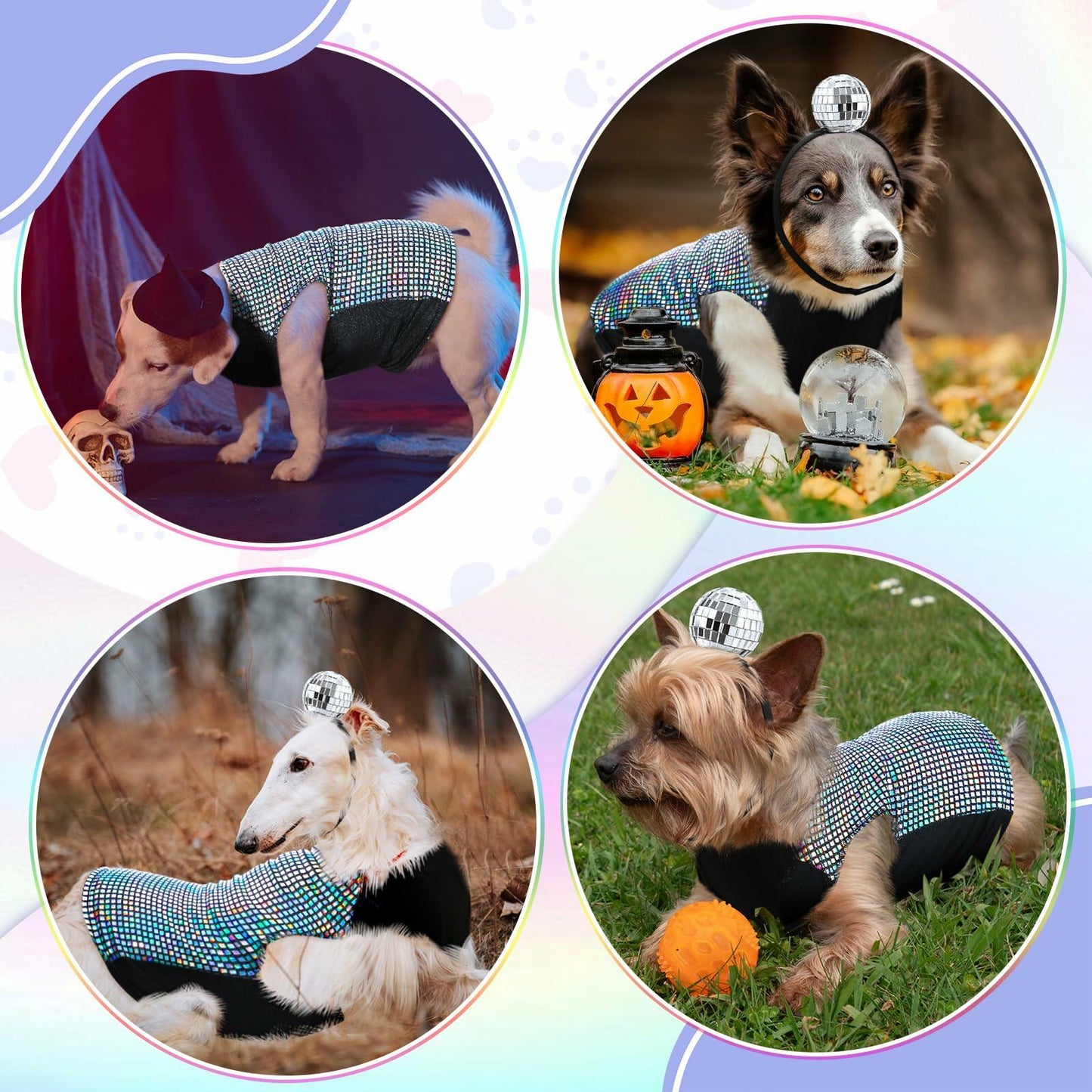 Huhumy Dog Costume Set M Disco Sequins Shirt & Disco Ball Headband