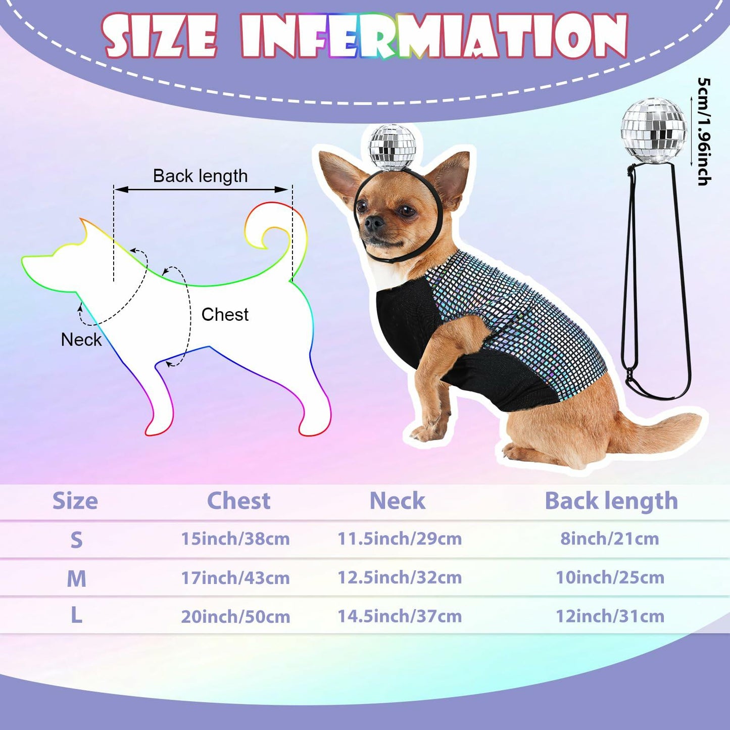 Huhumy Dog Costume Set M Disco Sequins Shirt & Disco Ball Headband