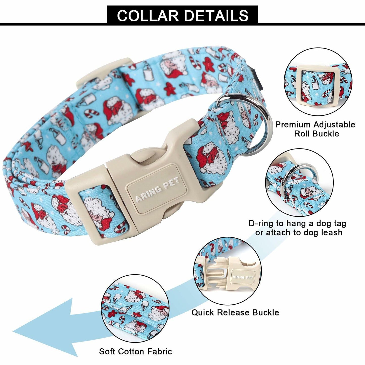ARING PET Christmas Dog Collar Blue Adjustable Cotton Quick Release Puppy Collar - Collars - Deal US