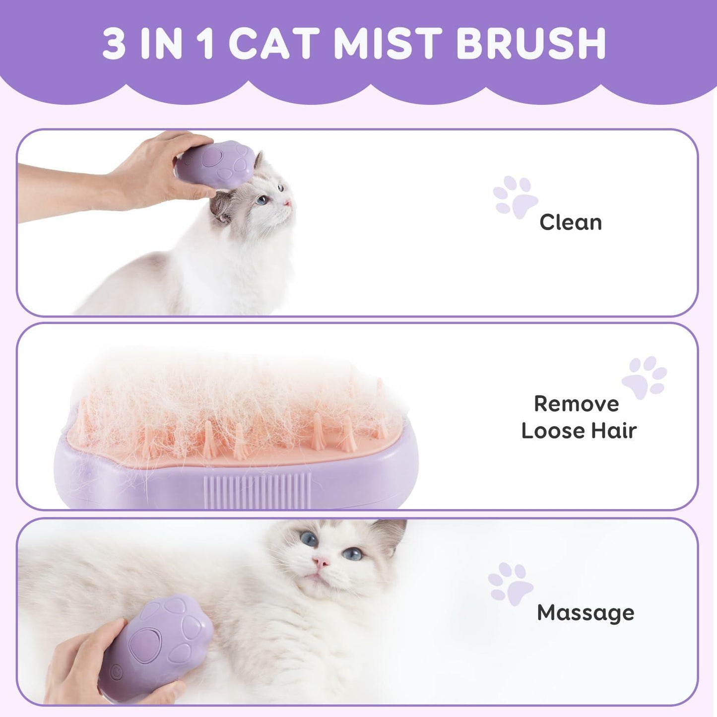 Cat Steam Brush Purple 2nd Gen Self - Cleaning Pet Hair Remover Shedding Tool - Brushes, Combs & Rakes - Deal US