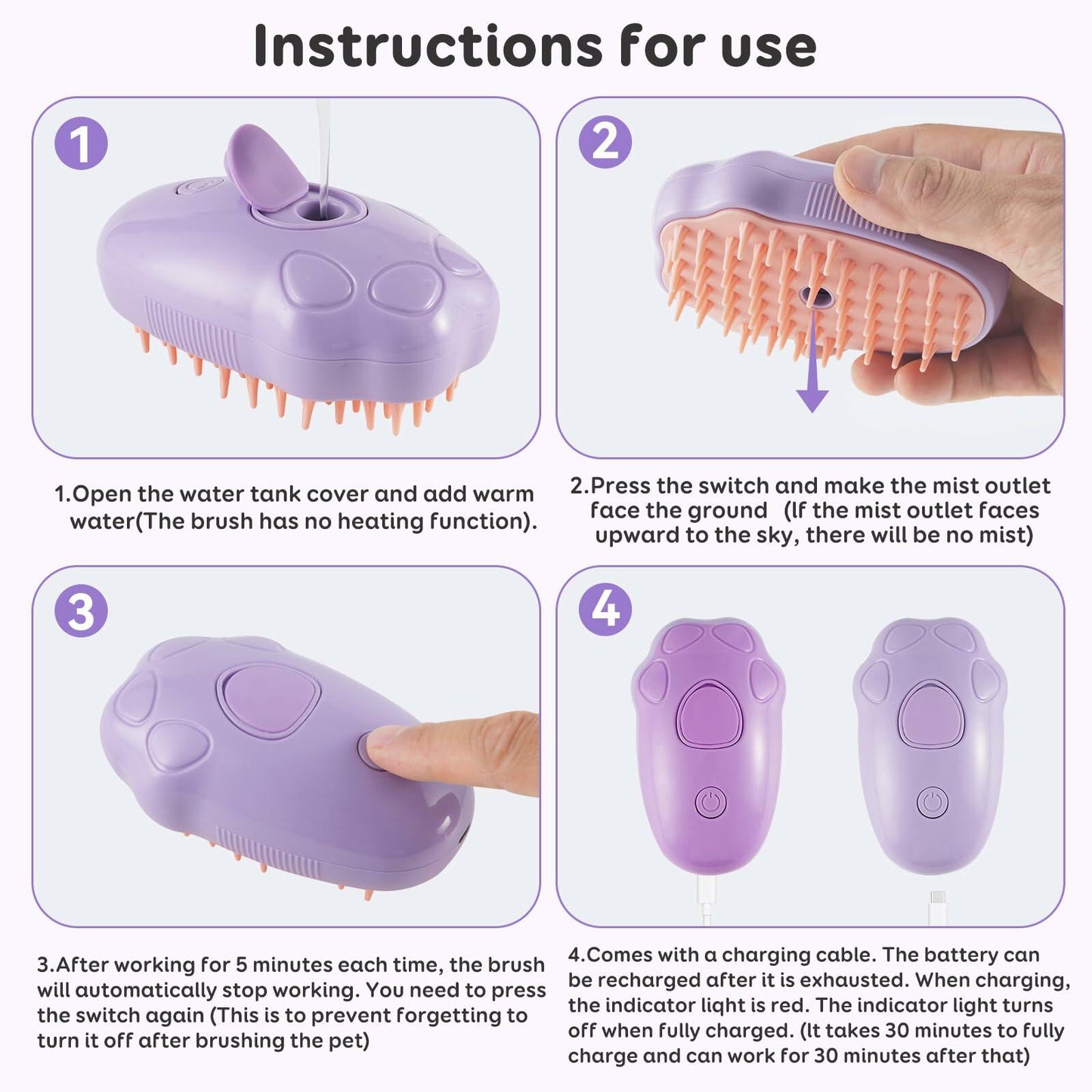 Cat Steam Brush Purple 2nd Gen Self - Cleaning Pet Hair Remover Shedding Tool - Brushes, Combs & Rakes - Deal US