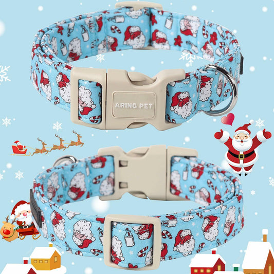 ARING PET Christmas Dog Collar Blue Adjustable Cotton Quick Release Puppy Collar - Collars - Deal US
