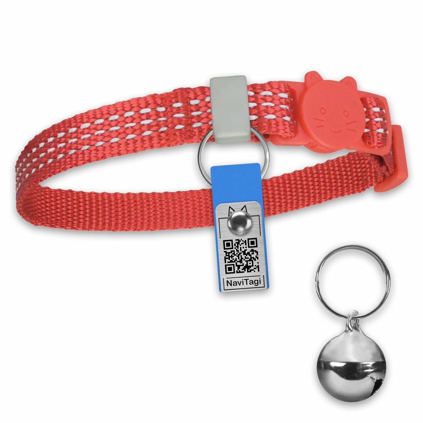 NaviTagi Cat Breakaway Reflective Soft Collar XS Red Adjustable Bell New