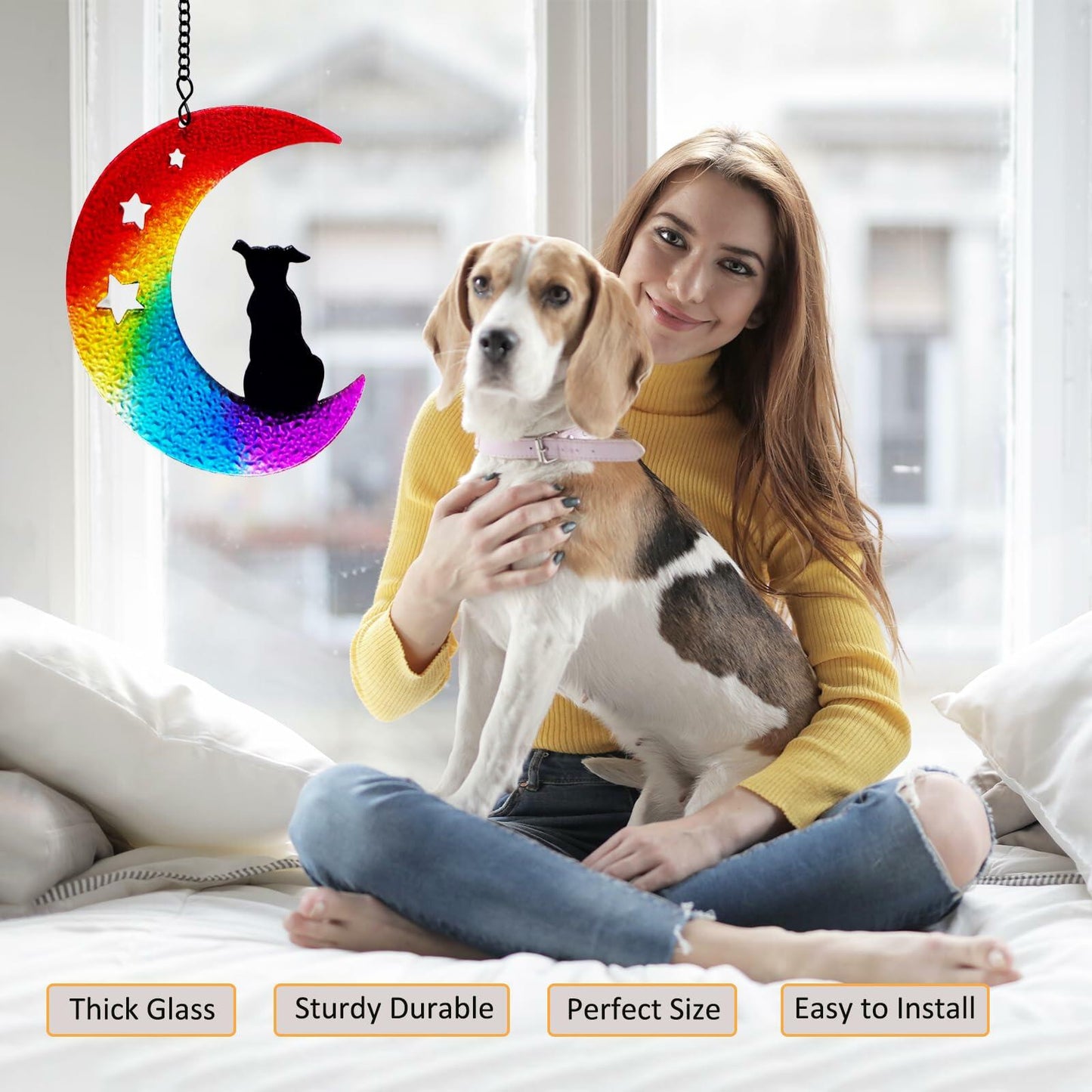 Dog Memorial Suncatcher Stained Glass Window Hanging Pet Sym