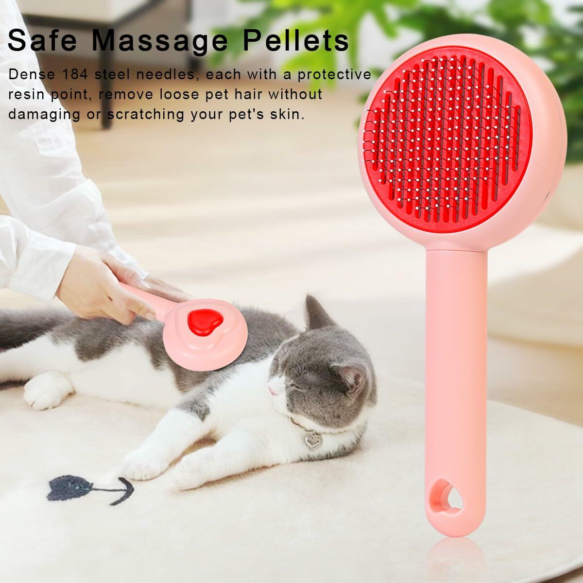 Self-Cleaning Pet Grooming Brush for Dogs & Cats Pink Ergonomic Massage - Purrfect Pet Kingdom