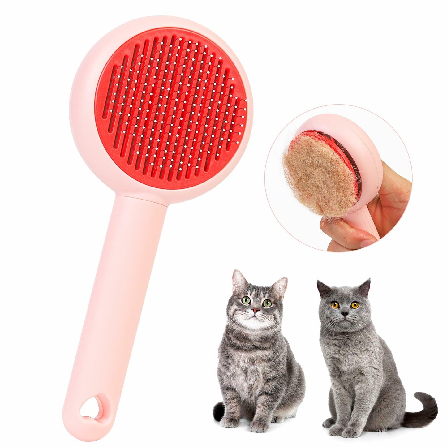 Self-Cleaning Pet Grooming Brush for Dogs & Cats Pink Ergonomic Massage - Purrfect Pet Kingdom
