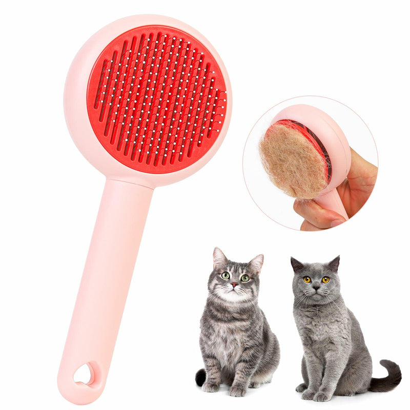 Self-Cleaning Pet Grooming Brush for Dogs & Cats Pink Ergonomic Massage