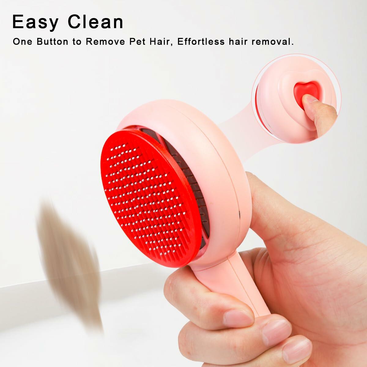 Self-Cleaning Pet Grooming Brush for Dogs & Cats Pink Ergonomic Massage - Purrfect Pet Kingdom